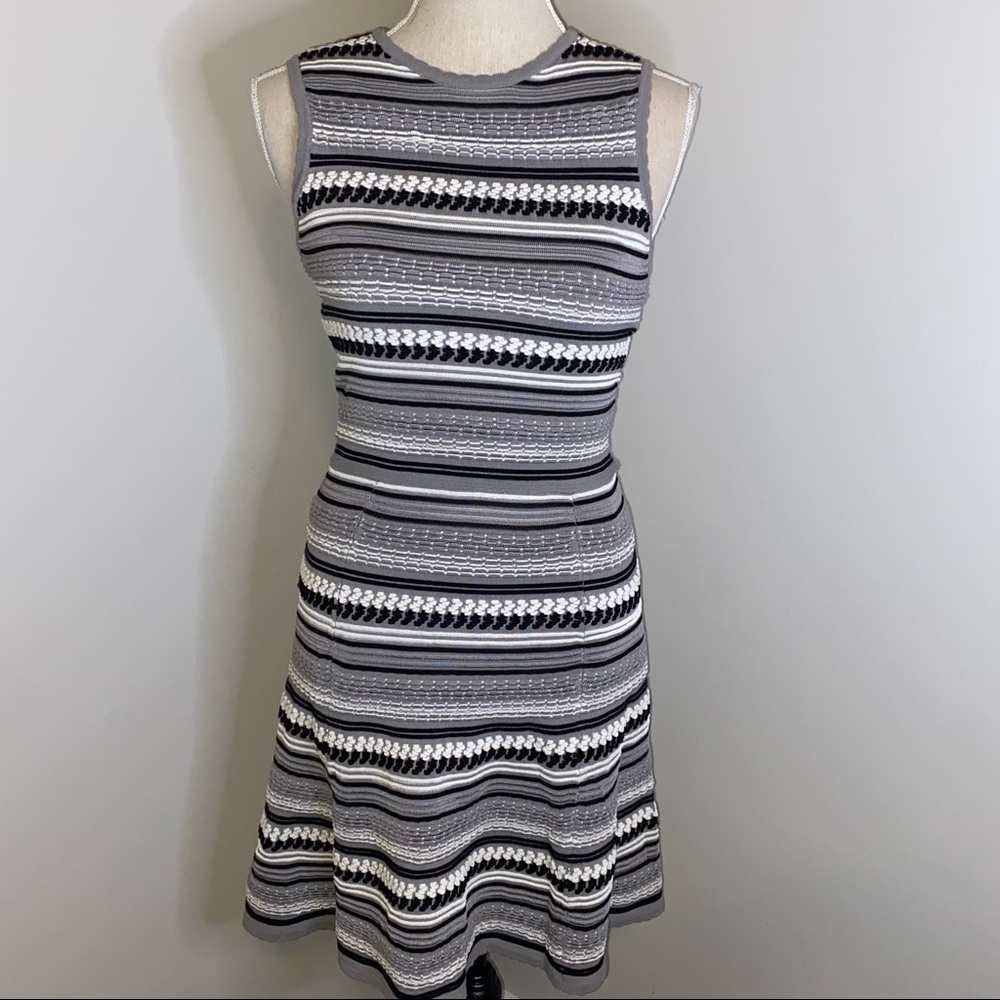 Torn by Ronny Kobo sleeveless fit & flare black gray striped knit dress size XS